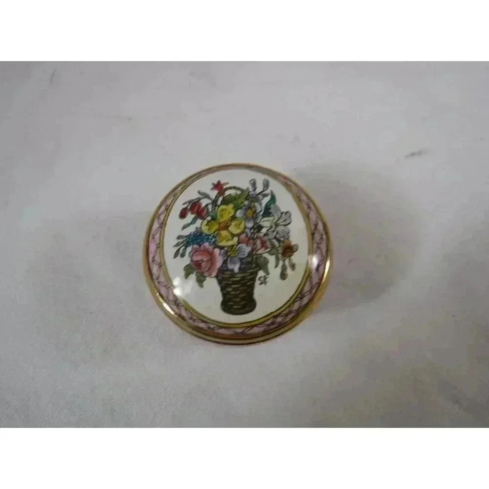 Enamel‎ Box Halcyon Days "Flower Basket" Snuff Pill Jewelry Trinket Mother's Day